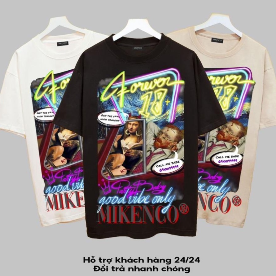 Áo thun tay lỡ MIKENCO, Áo thun unisex nam nữ from rộng oversize chất liệu cotton - Mỹ Tú Store