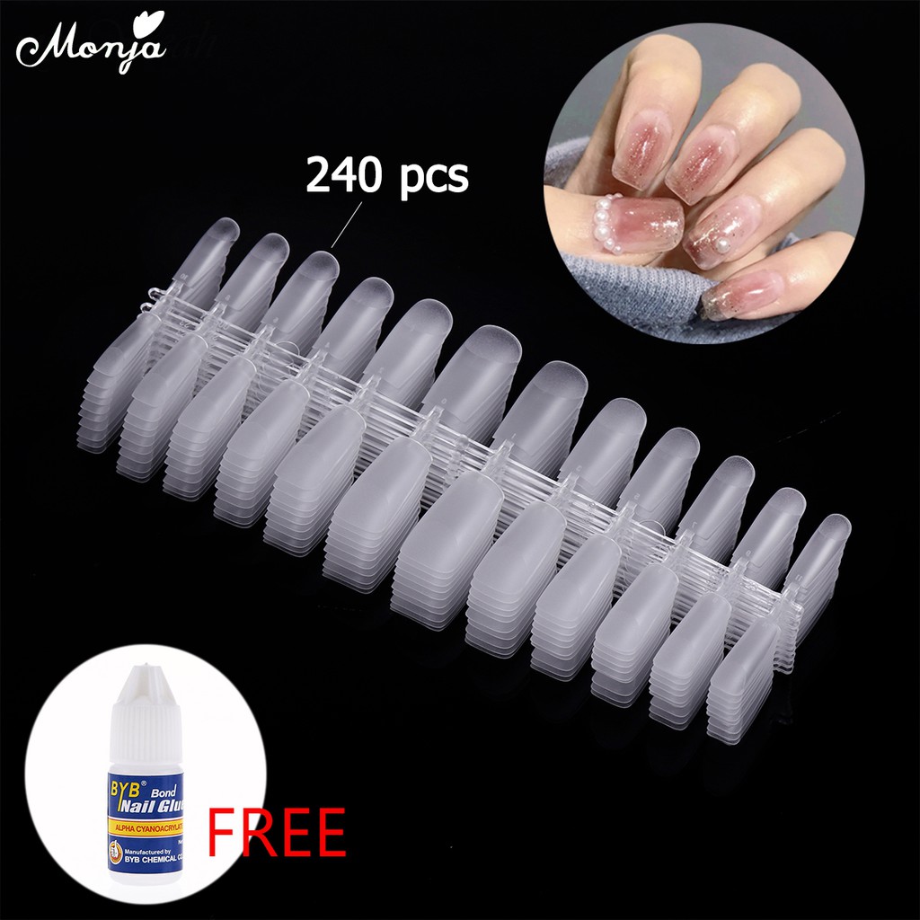 Bộ 240 móng tay giả bằng Acrylic siêu mỏng hình Oval tự nhiên DIY