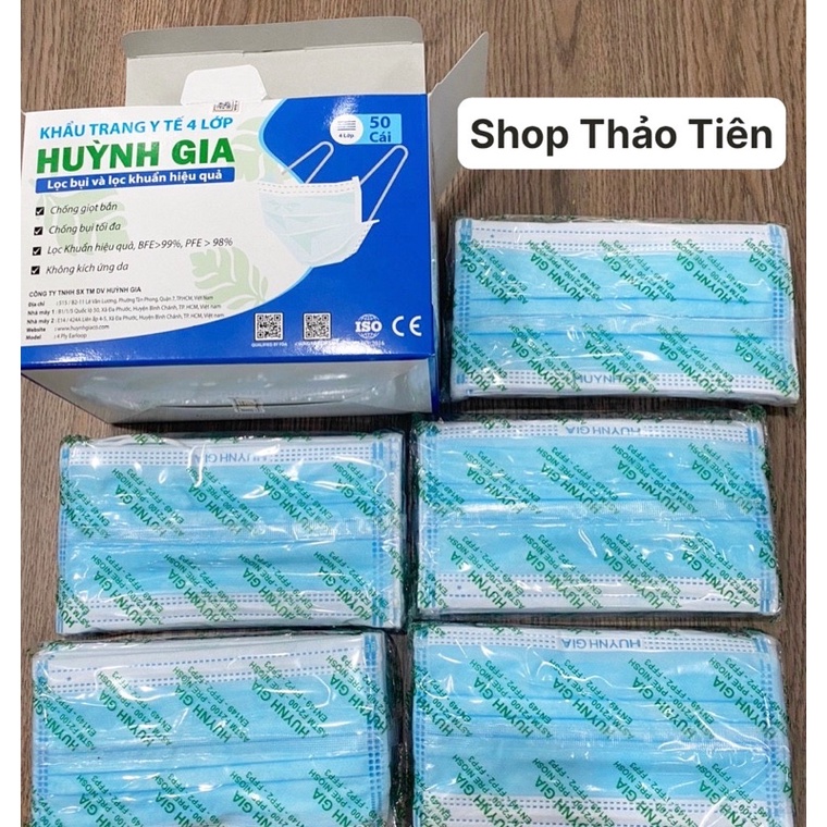 Khẩu Trang Y Tế 4 Lớp Huỳnh Gia ( Hộp 50 cái)