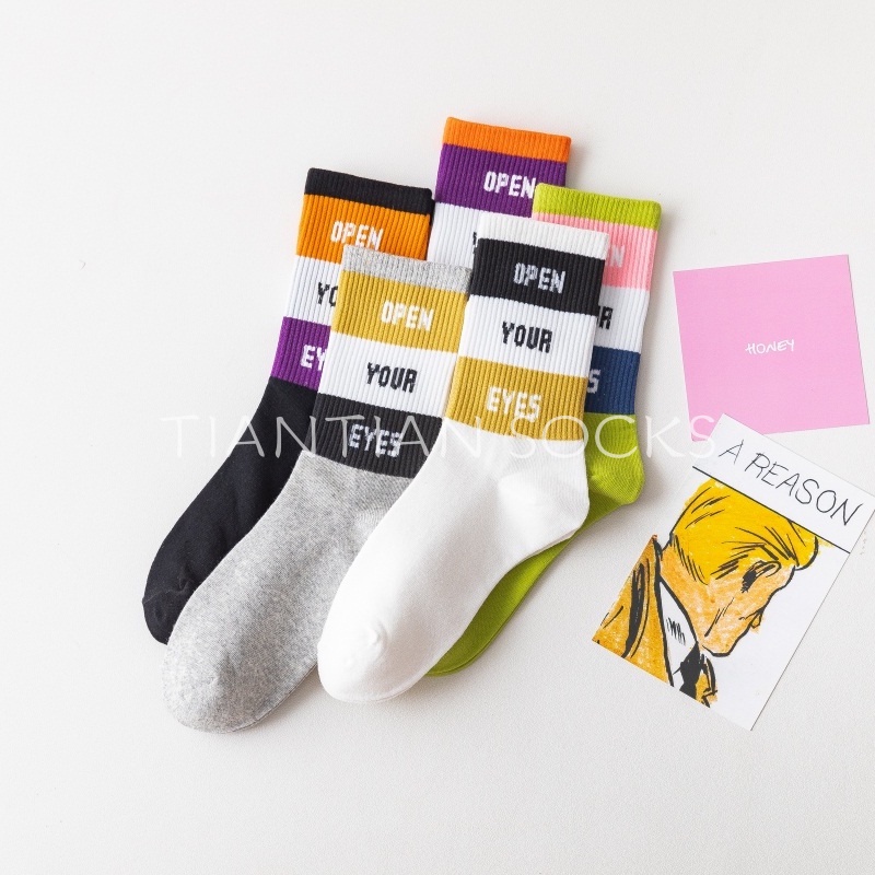 TIAN TIAN T076 Hàng cao cấp Cao cổ  Vớ Cotton ống dài phong cách Harajuku Hàn Quốc cho nữ
