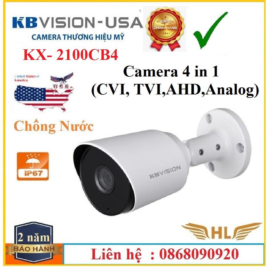 Camera Kbvision KX 2100CB4 Full HD 2Mp Ngoài Trời, 7104SD6 7108SD6 A2100cb4- Hàng Chính Hãng