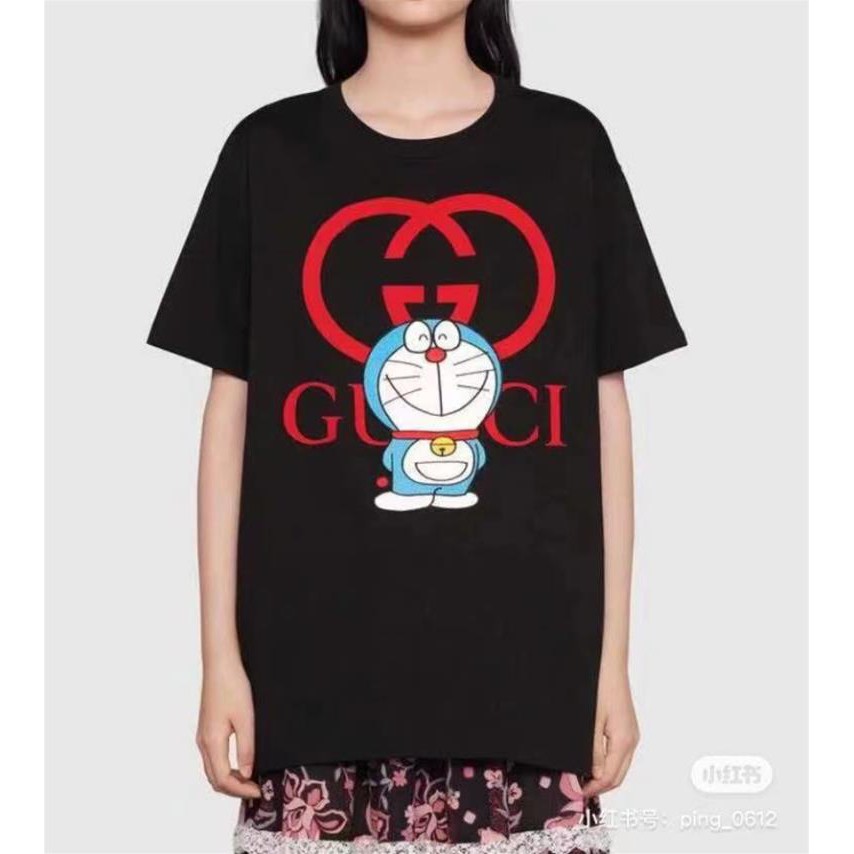 Áo Thun Cotton Tay Ngắn Dáng Rộng In Họa Tiết Gucci Cho Cặp Đôi A35 !