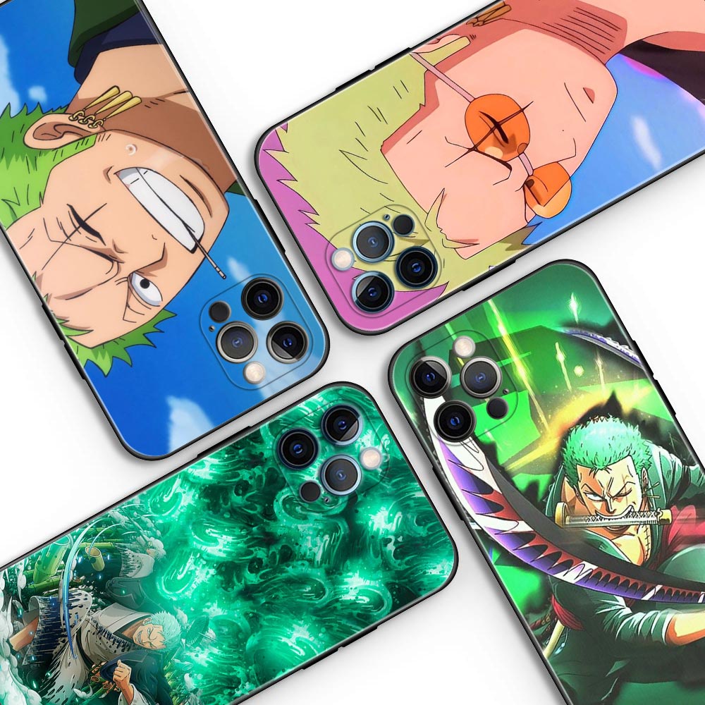 Ốp Điện Thoại Silicon Mềm Viền Đen Hình One Piece Zoro Cho iPhone 11 12 13 Pro Max Mini