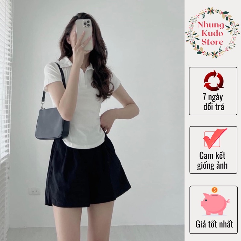 Set Bộ Áo Thun Polo Kèm Quần Sooc Phong Cách Sang Chảnh Hàn Quốc Nhungkudostore