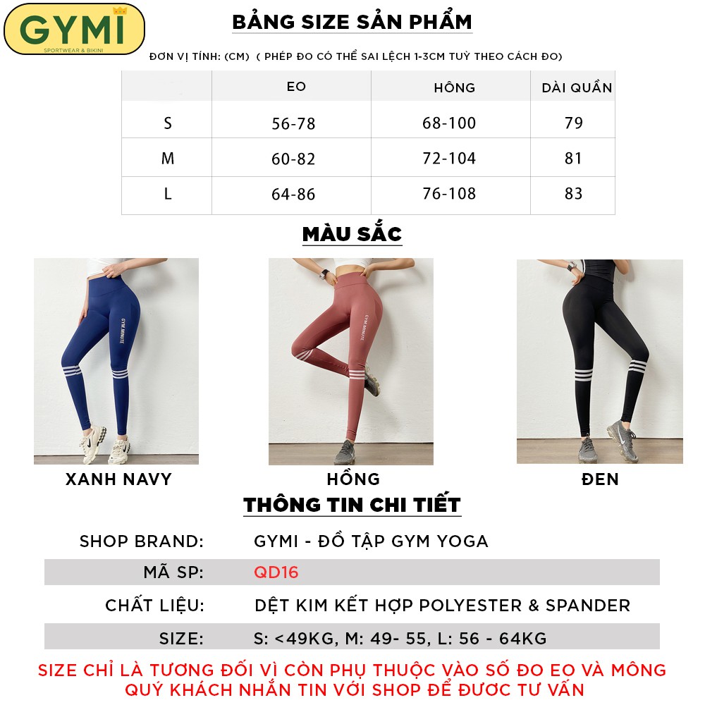 Quần tập gym yoga nữ chun mông Gym Minute QD16 dáng legging thể thao lưng cao nâng mông chân có viền trắng GYMI