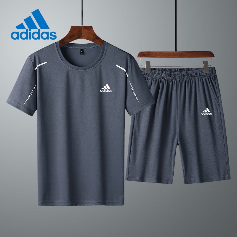 Adidas Bộ Áo Thun Ngắn Tay + Quần Short Thể Thao Trơn Màu Thấm Hút Mồ Hôi Thời Trang Mùa Hè Dành Cho Nam