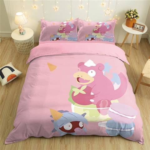 Bộ Ga Trải Giường + Vỏ Chăn + Vỏ Gối 3 Trong 1 In Hình Pokemon Snorlax Psyduck Persian