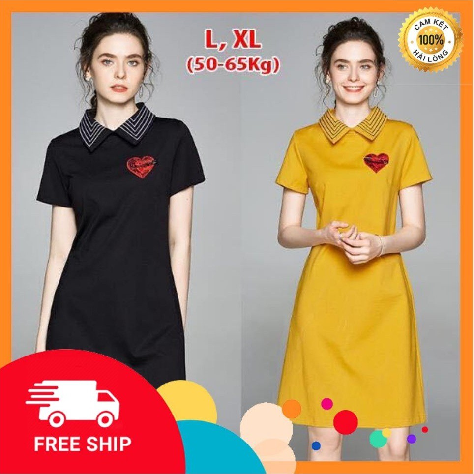Đầm suông - Đầm thun chữ A đính phụ kiện trái tim