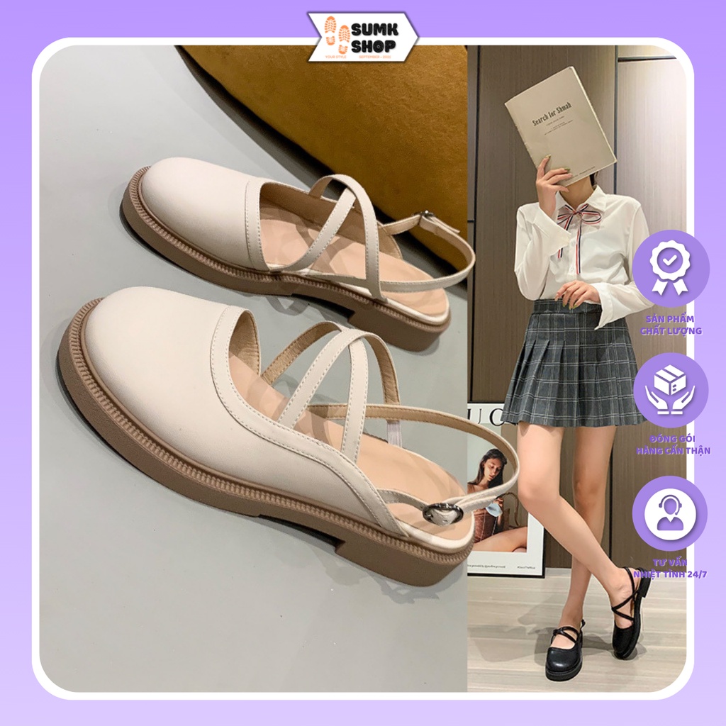 Giày búp bê nữ, Lolita đế cao 3 phân mũi tròn 2 quai chéo