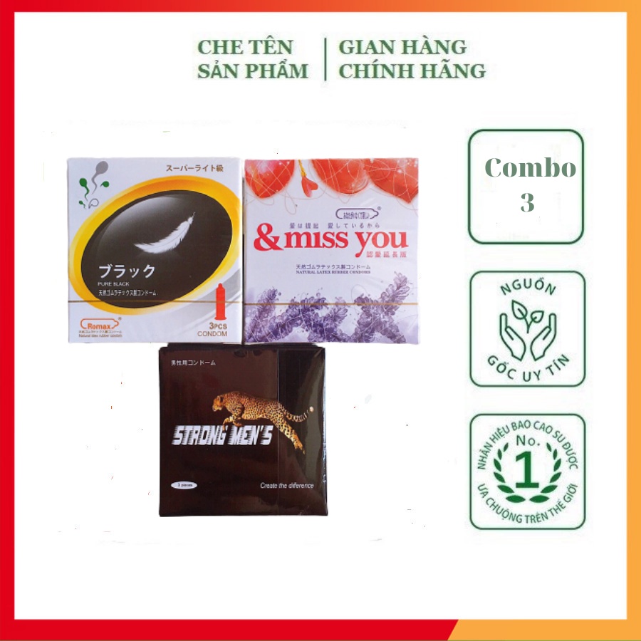 Combo 3 hộp bao cao su Nhật Bản cao cấp, Strong Men, Sagami Miss You, Romax