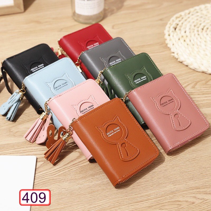 Ví Ngắn Dễ Thương VNN Cầm Tay Mèo In Nổi Dễ Thương