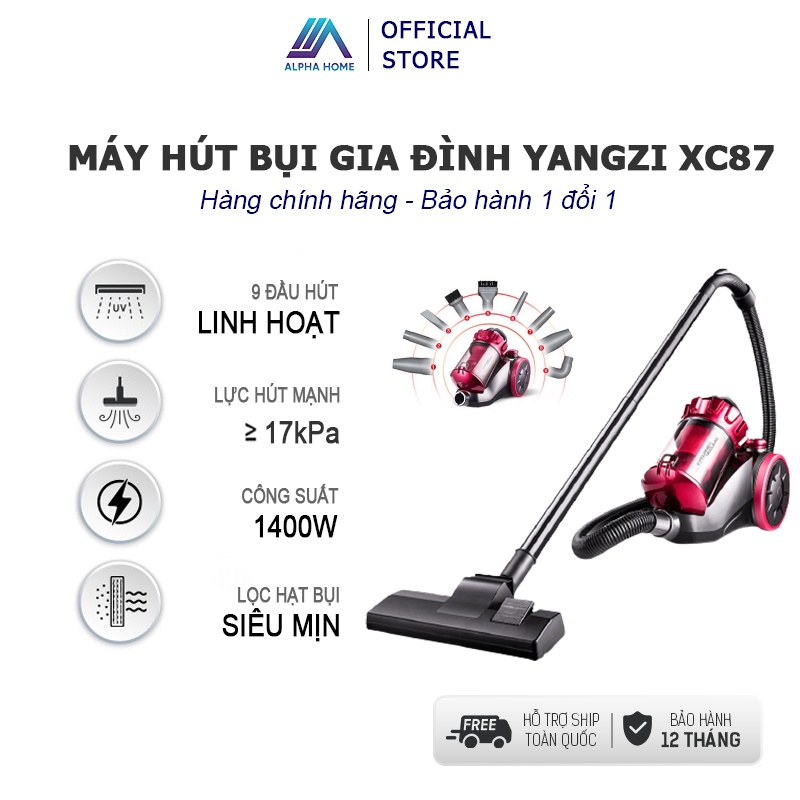 Máy hút bụi công suất lớn Yangzi XC87 chính hãng công suất 1400W tặng 9 đầu hút