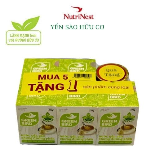 (TẶNG) Lốc 5 Tặng 1 Hũ Nước Yến Sào Chưng Đường Phèn Green Bird - NUTRINEST - Hũ 72g