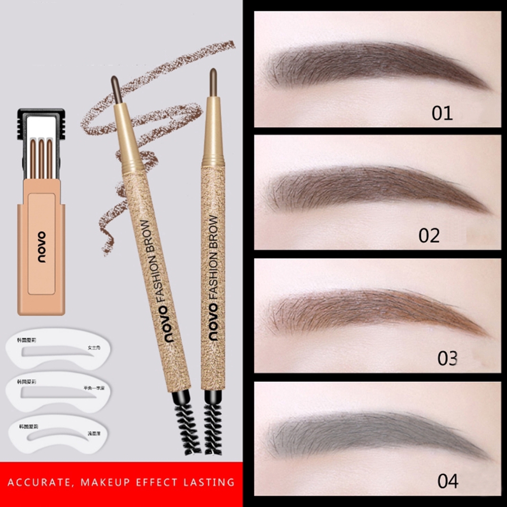 NOVO 4Pcs Automatic Eyebrow Pencil with 3 Water Repellent Brown Colors