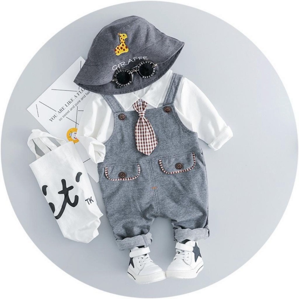 Set yếm sơ mi trắng cavat cho bé trai Thôi Nôi - Đầy Tháng - Sinh Nhật - Tặng Qùa-6-15kg