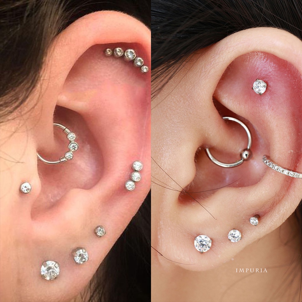 Khuyên Tai Tròn Khuyên Mũi Septum Đính Đá Nhân Tạo Thép Titan Không Gỉ