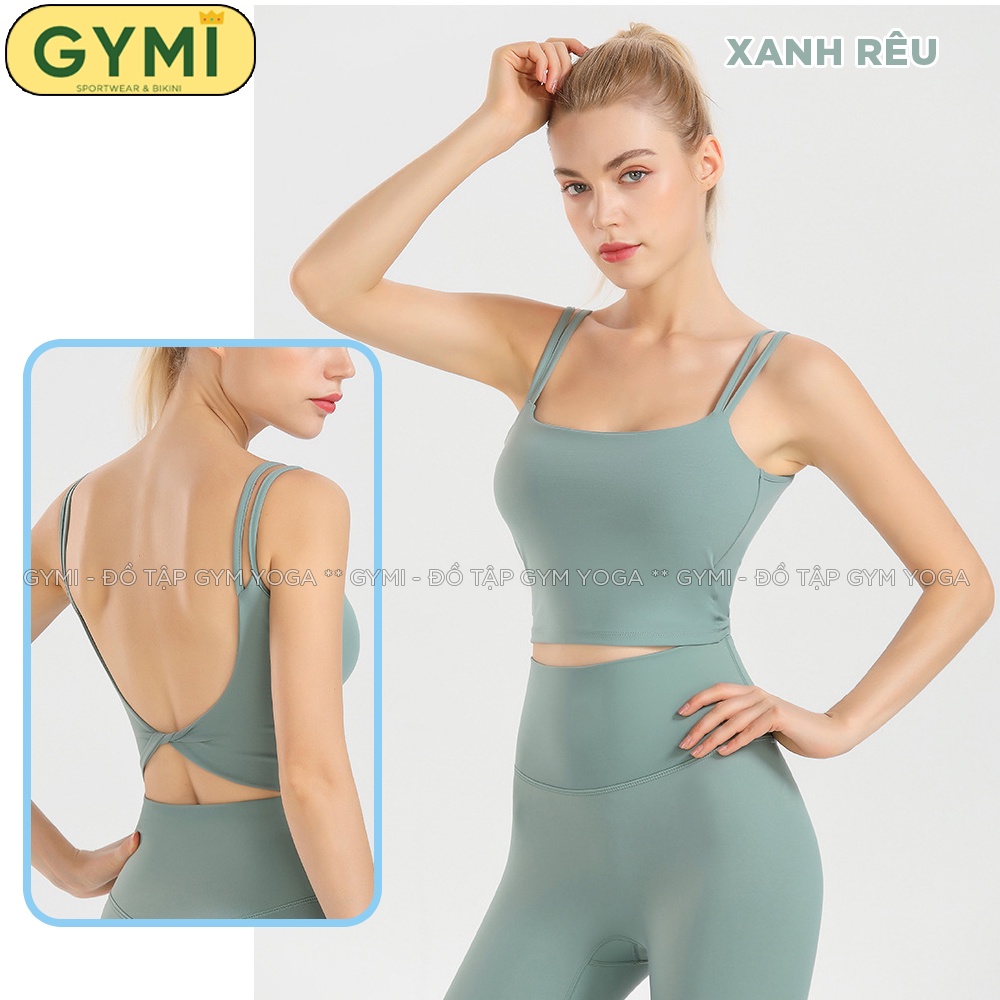 Áo bra tâp gym yoga nữ GYMI AL34 dáng lưng xoắn thể thao chất thun poly lạnh mát co giãn nâng ngực