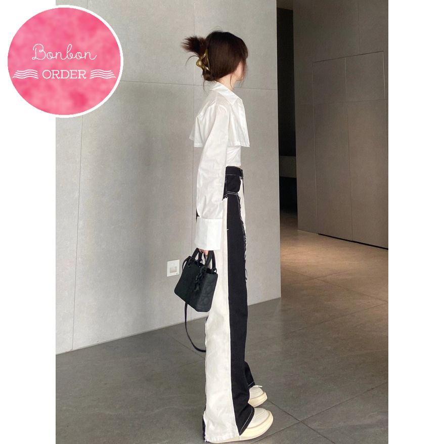 QUẦN JEAN ULZZANG ỐNG RỘNG PHỐI 2 MÀU -