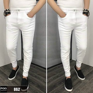 Quần jean nam co giãn màu trắng ko rách