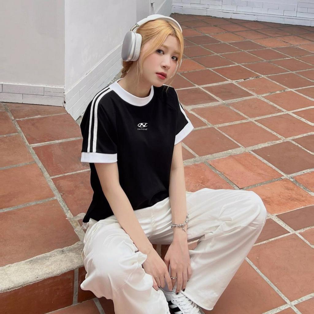 Áo thun tay lỡ 2 sọc tay Baby Tee Trendy Chữ N Thêu QUANAOPHUKIEN - Áo phông freesize nam nữ unisex form rộng