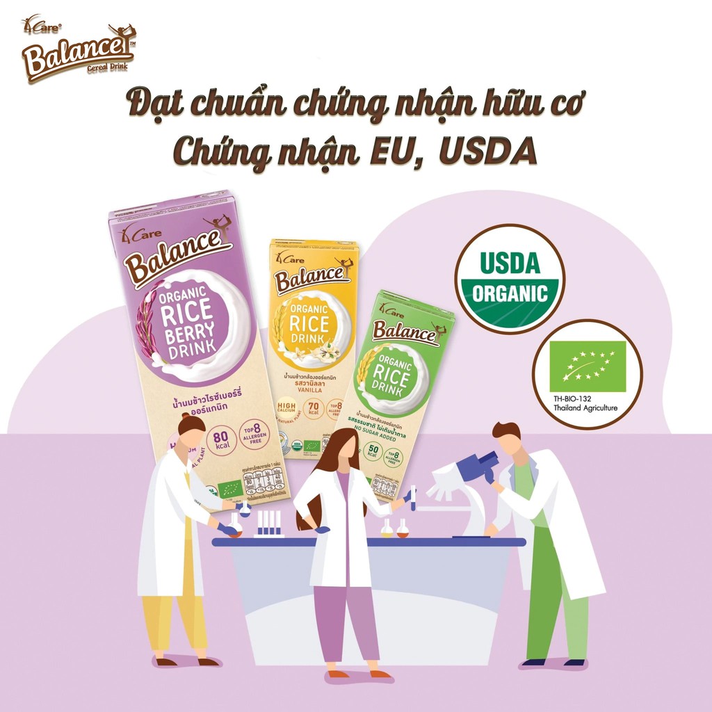 [Mã BMBAU50 giảm 7% đơn 99K] Sữa gạo hữu cơ hương dâu Thái Lan 4Care Balance Organic (lốc 3 hộp x 180ml)