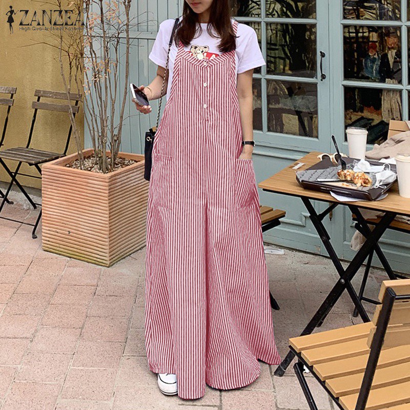 Jumpsuit ZANZEA ống rộng in họa tiết kẻ sọc thời trang sang trọng cho nữ