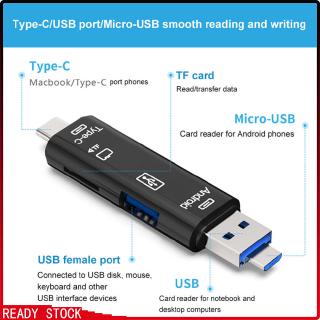 5 in 1 USB 2.0 Type C / USB / Micro USB SD TF Memory Card Reader OTG Adapter