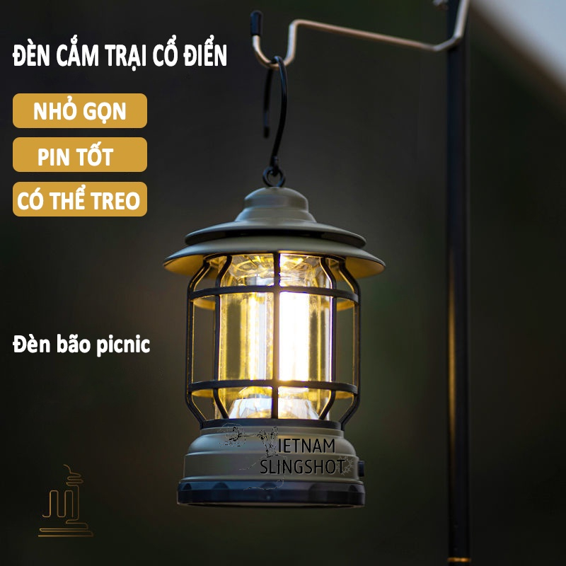 Đèn Cắm Trại Dã Ngoại Du lịch Dùng Pin Sạc USB Tích Điện 1200mAh, Ánh Sáng Vàng Ấm Trang Trí Lều Trại - DCP10