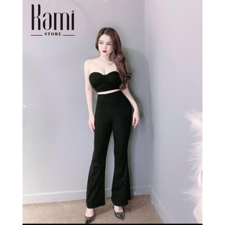 Sét bộ áo croptop trái táo quần ống rộng cực sang chảnh