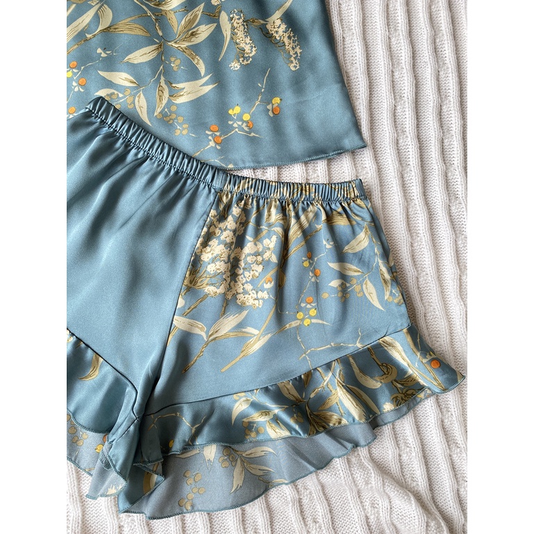Bộ Đồ Ngủ Pijama 3 Món Vải Lụa Lạnh In Họa Tiết Thời Trang Gợi Cảm