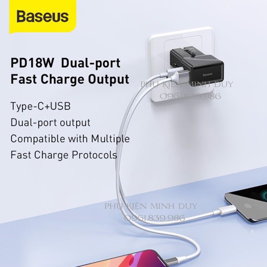 Củ sạc du lịch đa năng 18W Baseus Universal conversion plug PPS charger C+U Youth Edition (18W, 100 - 240V)