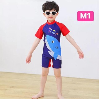 Đồ bơi bé trai cá mập đồ bơi cho bé trai liền thân cá mập xanh phối đỏ 1-7 tuổi - Misolkids by huong274