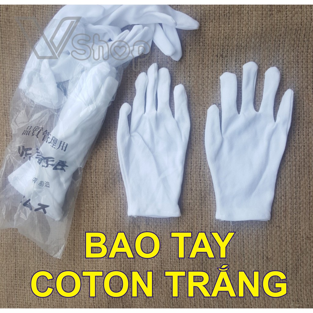 Bao tay trắng, găng tay vải cotton. lễ tân, sự kiện, kiểm định. Gói 12 đôi