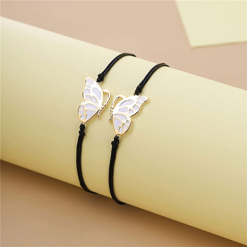 Set 2 Vòng Tay Dây Bện Gắn Thẻ Thủ Công Hình Bướm Thanh Lịch