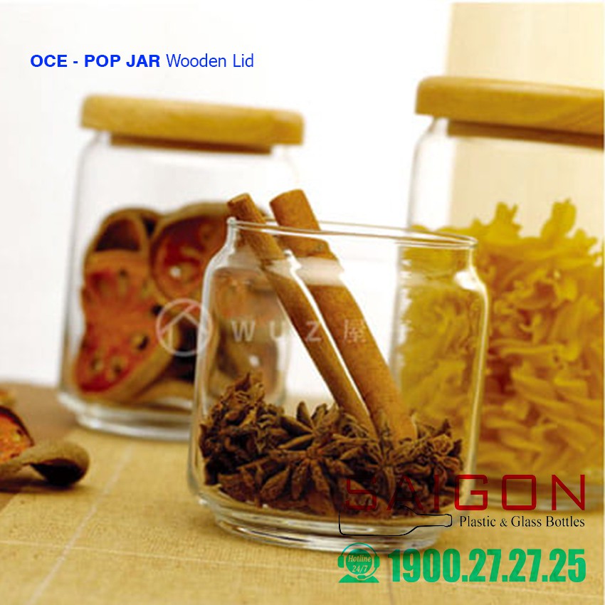 Hũ Thủy Tinh Ocean Pop Jar Wooden Lid Cao cấp | Hũ Nắp Gỗ