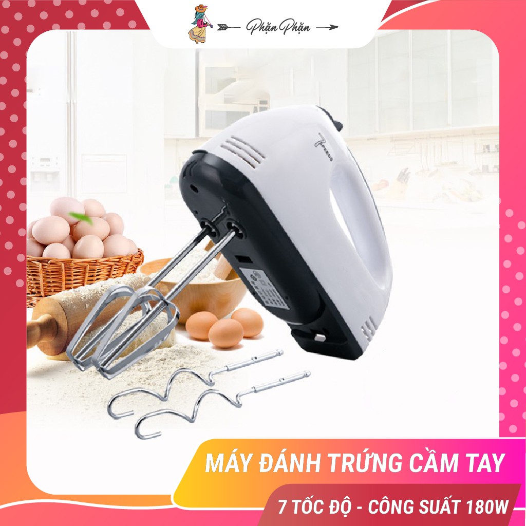 Máy đánh trứng cầm tay mini 7 tốc độ cực mạnh trộn bột đánh kem tiện lợi Phặn Phặn