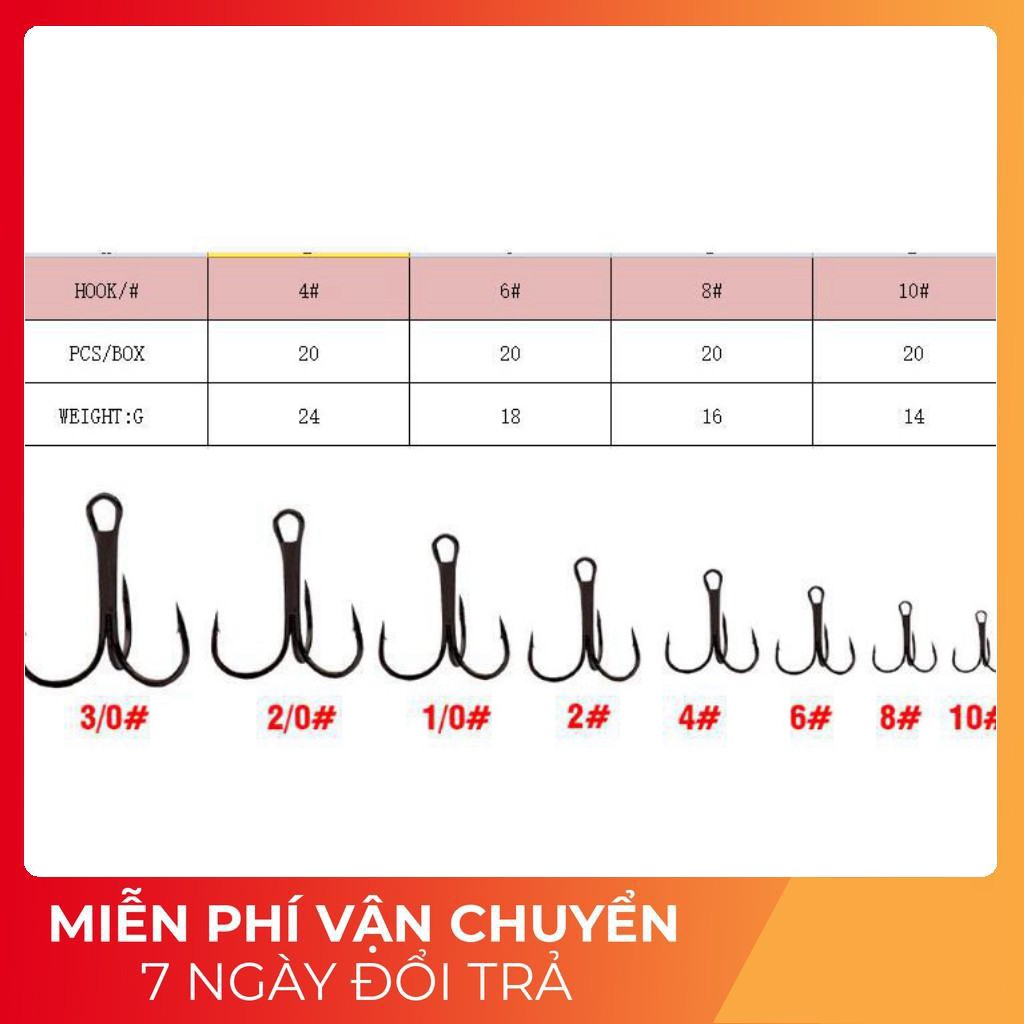 set 20 Lưỡi câu 3 tiêu 4-6-8-10,lưỡi câu cá 3 tiêu,cần câu lure