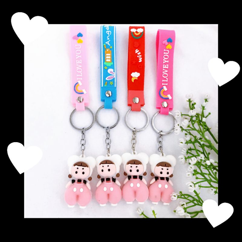 Móc khóa cặp cute hoạt hình cô bé hồng dễ thương cute cực hot giá rẻ chất liệu PVC cứng