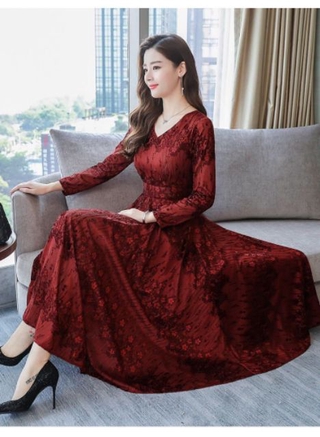 ĐẦM NHUNG HOA PHỐI REN
