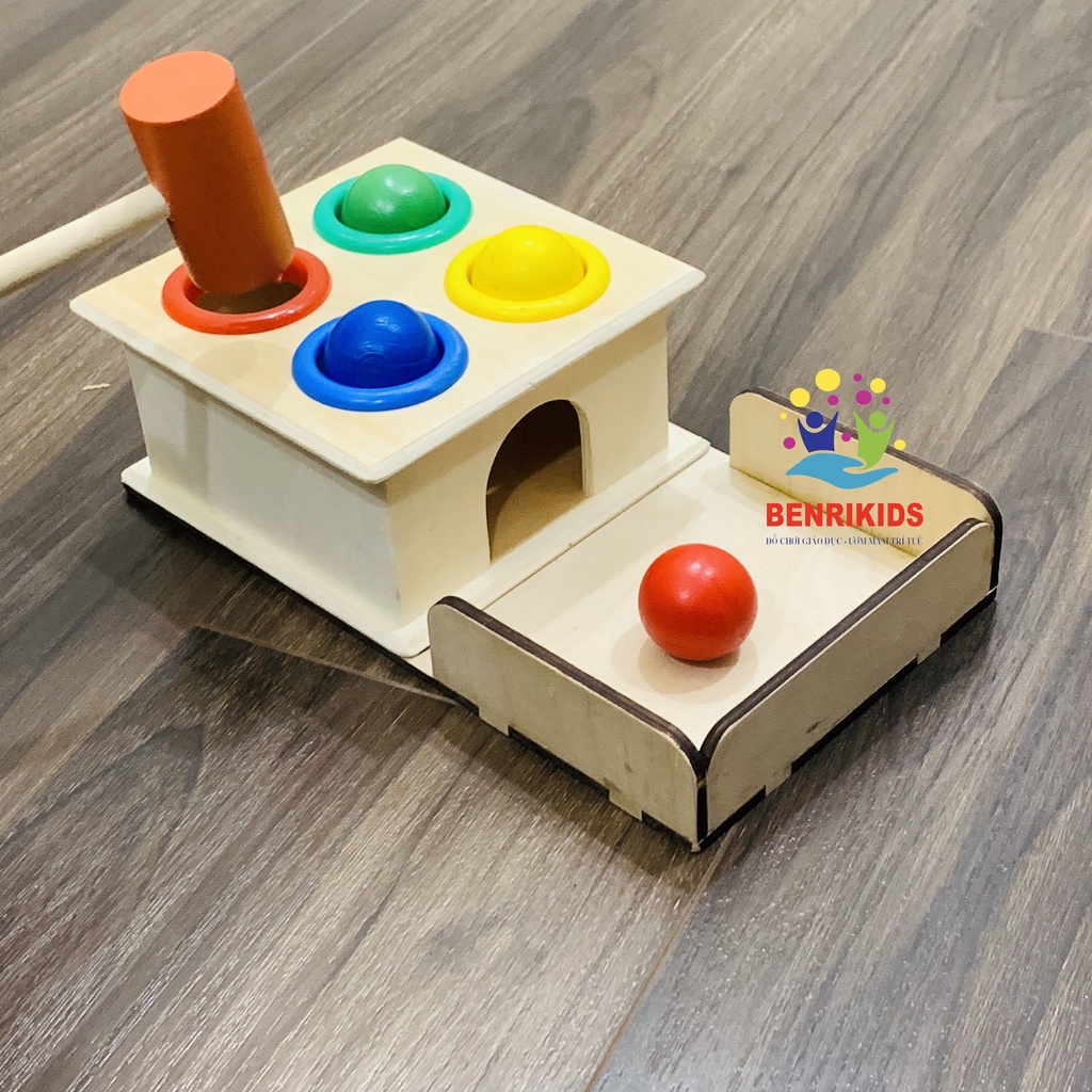 Hộp Đập Bi Gỗ Kèm Búa Có Khay Đựng Cho Bé - Đồ Chơi Giáo Dục Montessori