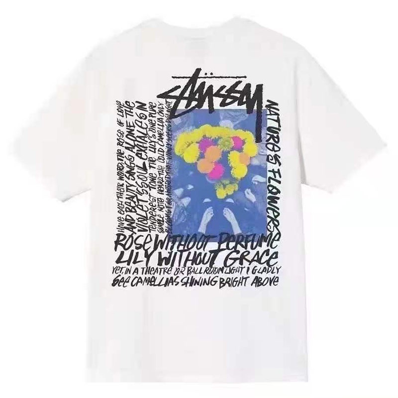 Stussy Áo Thun Tay Ngắn In Hình Hoa Trà Phong Cách hip hop Đường Phố Cá Tính Dành Cho Nam Nữ