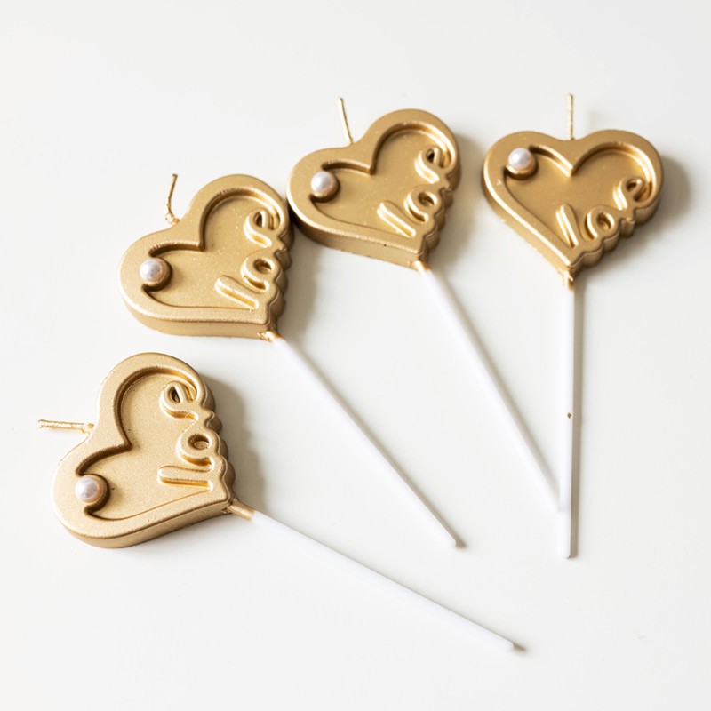 Nến Sinh Nhật Nhũ Tim Vàng chữ Love