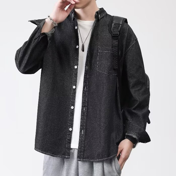Áo Khoác Denim Tay Dài Màu Trơn Phong Cách Hàn Quốc Thời Trang Cho Nam