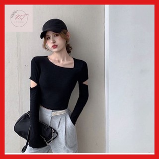 🖤 Áo thun kiểu nữ ⚡️Freeship⚡️ Cổ lệch Khoét tay Tay dài Form ôm Body Cá tính Quyến rũ Style Hàn Quốc 2021