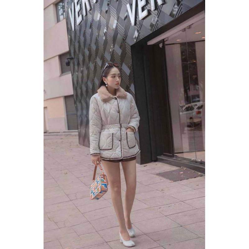 A068 Áo phao nữ, Áo phao trần trám với thiết kế dáng dài chun eo cổ lông phối viền lạ mắt, tone màu cực tây | BigBuy360 - bigbuy360.vn