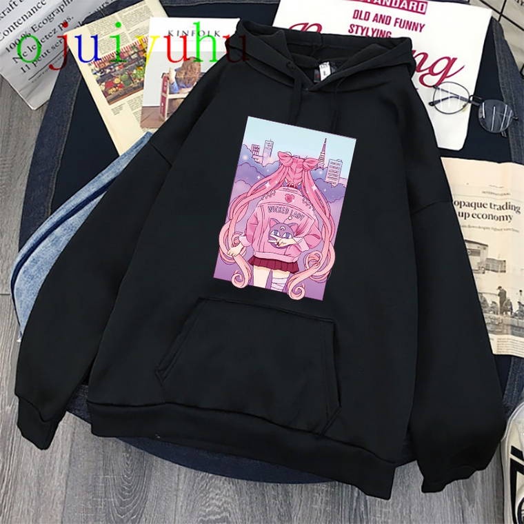 Hàng mới về Áo khoác hoodie in hình mèo Thủy thủ mặt trăng đáng yêu 90s thời trang Nhật Bản