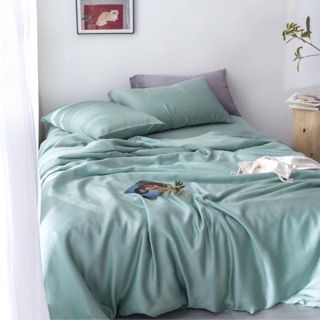 Set Chăn Ga Gối Cao Cấp Lụa Tencel Xanh Trơn Nhẹ Nhàng