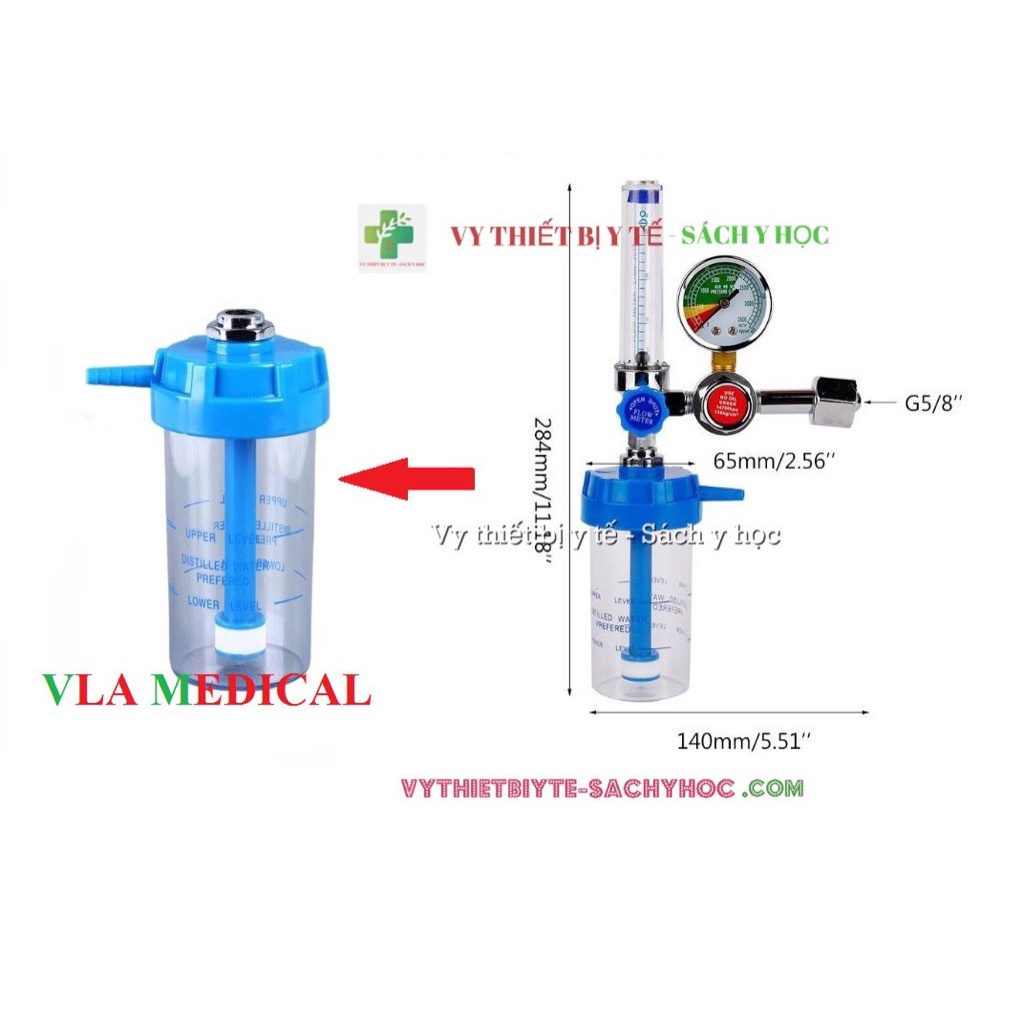 Bình của đồng hồ oxy , bình tạo ẩm sục khí oxy lên