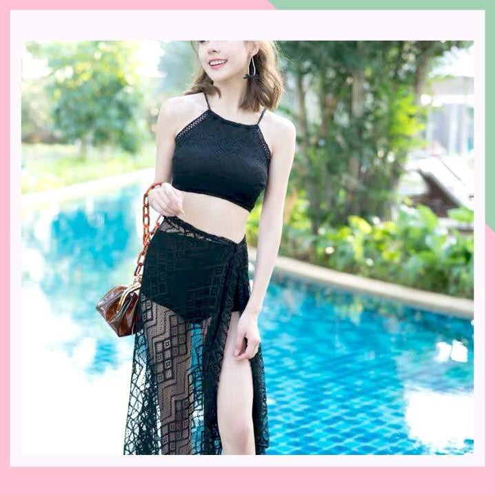 Bộ đồ bơi áo yếm cạp cao kèm khăn bộ bikini bơi gợi cảm 3 mảnh A | BigBuy360 - bigbuy360.vn