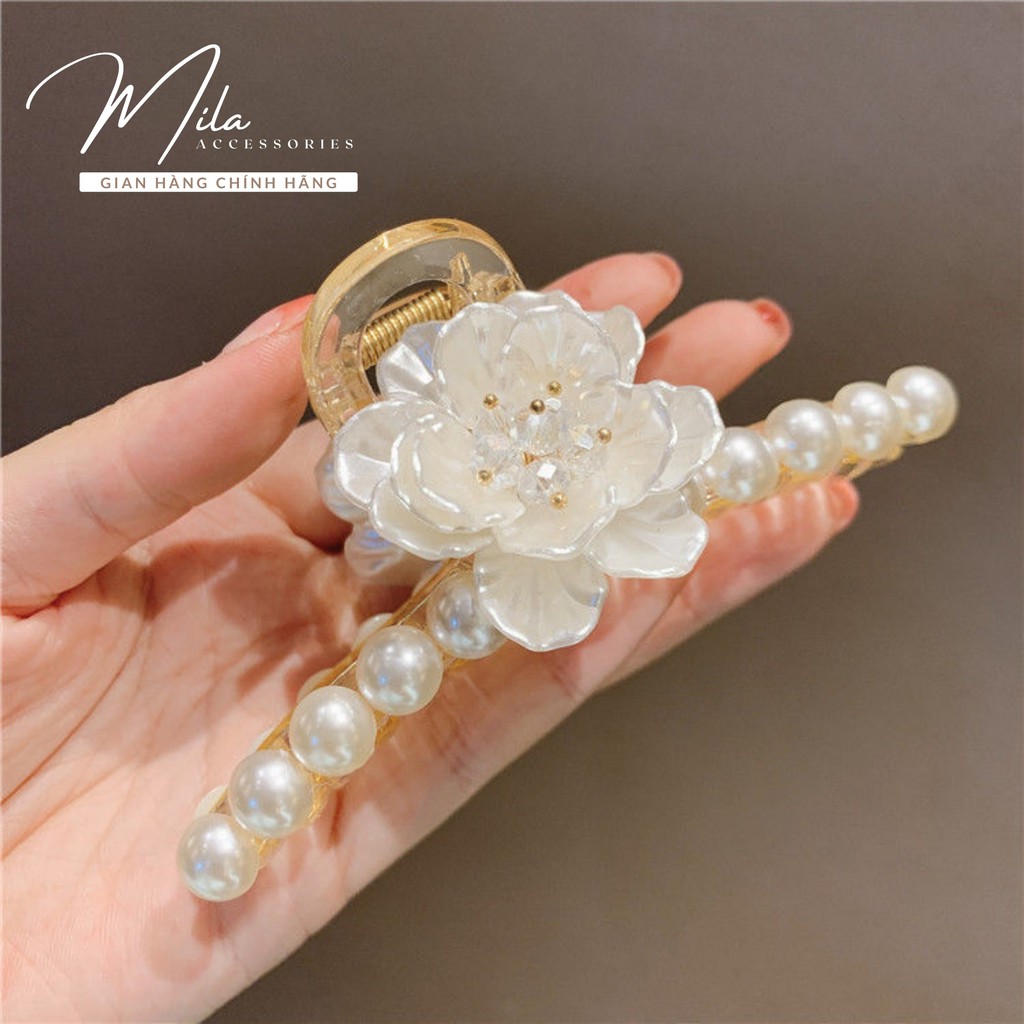 Kẹp tóc nữ Hàn Quốc nơ hoa MILA KT101 ❤️HOT TREND❤️ hạt trai trắng trẻ trung cá tính thời thượng Mila Accessories